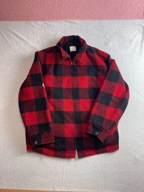 SAFTBAK Men's Red Black Buffalo Plaid Jacket Size XL Wool Blend Full Zip